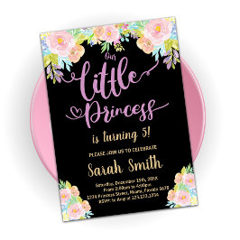 Svart Lila Princess Birthday-inbjudan Inbjudningar