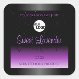 Svart Lila produktetiketter Mjuk Glitter med Logot Fyrkantigt Klistermärke