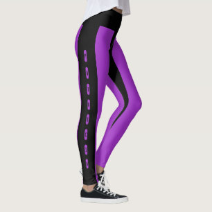 Svart Lila Rand Mönster Anpassat namn Patricia Leggings