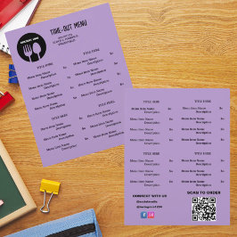 Svart Lila Restaurang Take Away Meny med QR-kod