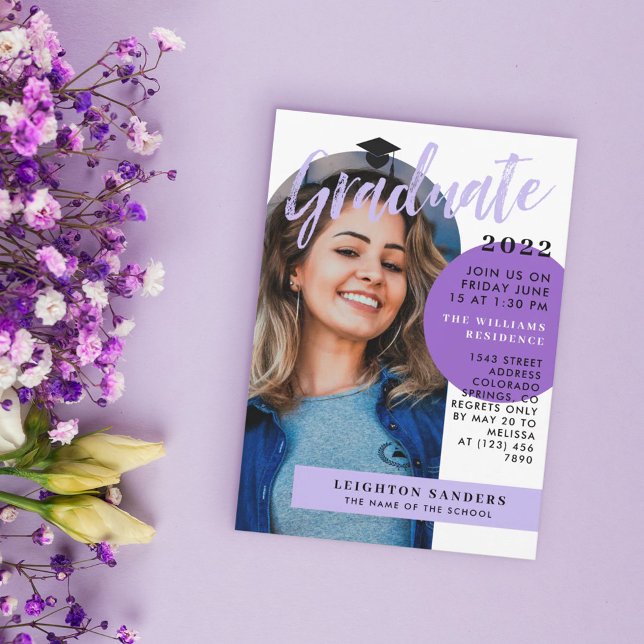 Svart lila retro valv fotograduation inbjudningar (Skapare uppladdad)