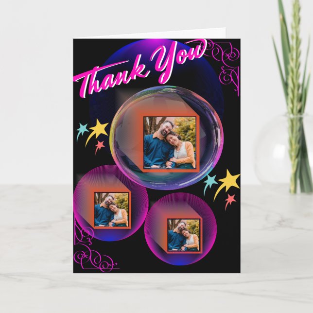 Svart, Lila Rosa Par Elegant 3 Fotosammanställning Tack Kort (Framsida)