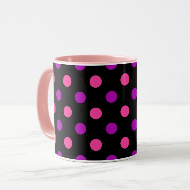 Svart Lila Rosa Prickar Mönster  Mugg (Framsida vänster)