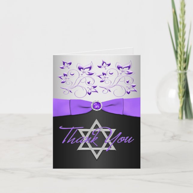 Svart, Lila, Silver, Bat mitzvah tackkort (Framsida)
