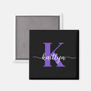 Svart lila skriptmonogram magnet