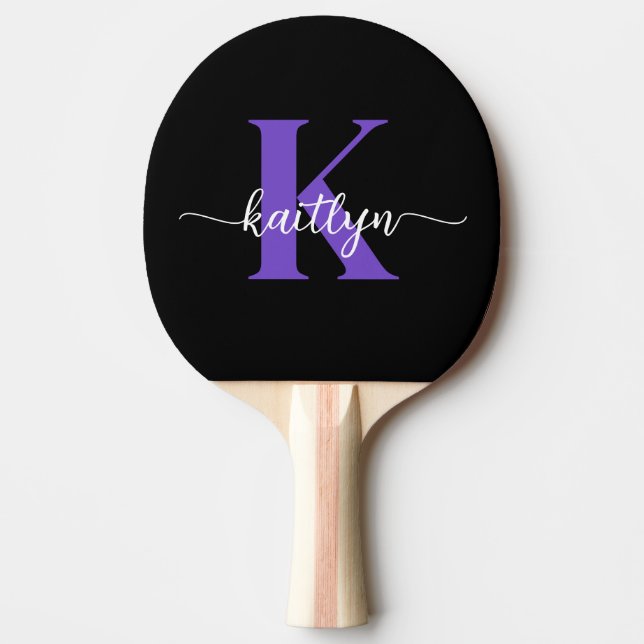 Svart lila skriptmonogram pingisracket (Framsidan)