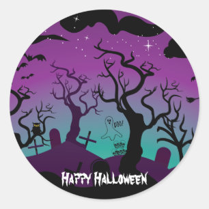 Svart, lila, turkos Halloween Runt Klistermärke