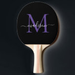 Svart Lila Violet Monogram Elegant Script Namn Pingisracket<br><div class="desc">Modern Black Lila Violet Monogram Elegant  Script Namn Ping Pong Paddle</div>