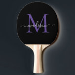 Svart Lila Violet Monogram Elegant Script Namn Pingisracket<br><div class="desc">Modern Black Lila Violet Monogram Elegant  Script Namn Ping Pong Paddle</div>