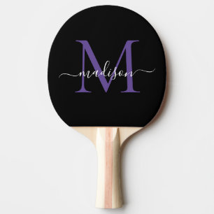 Svart Lila Violet Monogram Elegant Script Namn Pingisracket