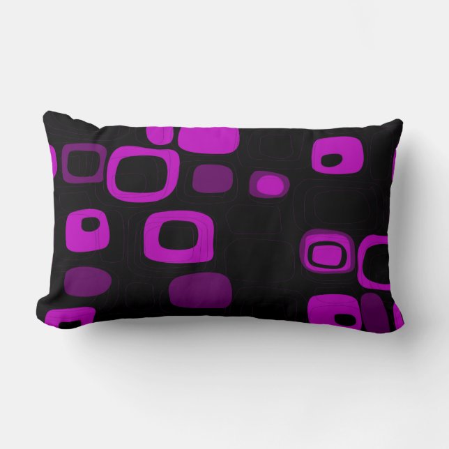 Svart, Lila, Violet Retro Abstrakt Art 2 Pillow Lumbarkudde (Framsida)