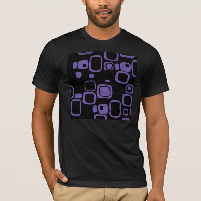 Svart, Lila, Violet Retro Abstrakt Art T-shirt (Framsida)