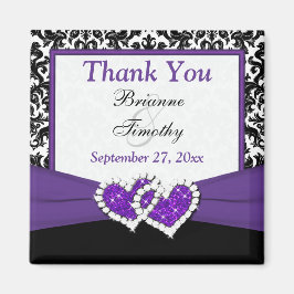 Svart, Lila, Vit Damask Förmån Magnet för Bröllop