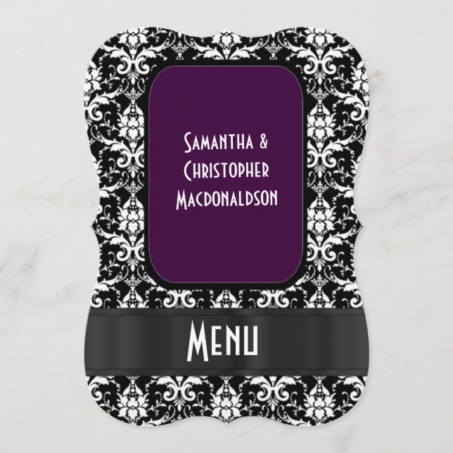 Svart, lila vit damm, formell bröllop-meny meny (Framsida)