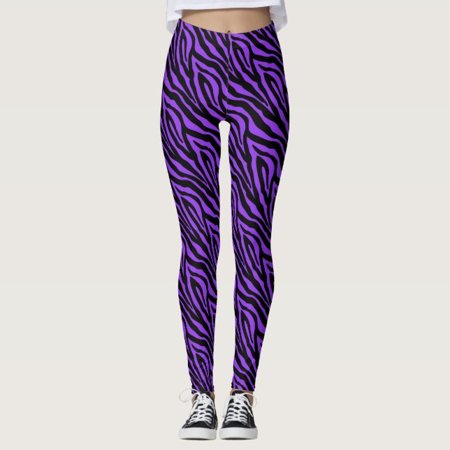 Svart Lila Zebra tryck Mönster Leggings (Framsida)