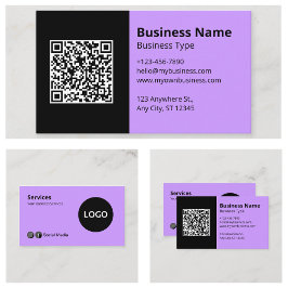 Svart Lilac Business Logotyp Scannable QR-kod Visitkort