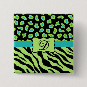 Svart, Lime Green & Turquise Zebra & Cheetah Skin Knapp