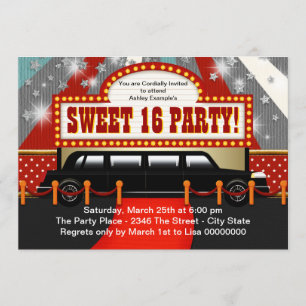 Svart Limo Filmstjärna Sweet 16-fest Inbjudningar