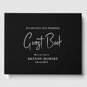 Svart linen Simple Script Välkommen - tackkort Gästböcker