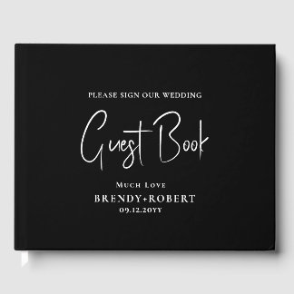 Svart linen Simple Script Välkommen - tackkort Gästböcker