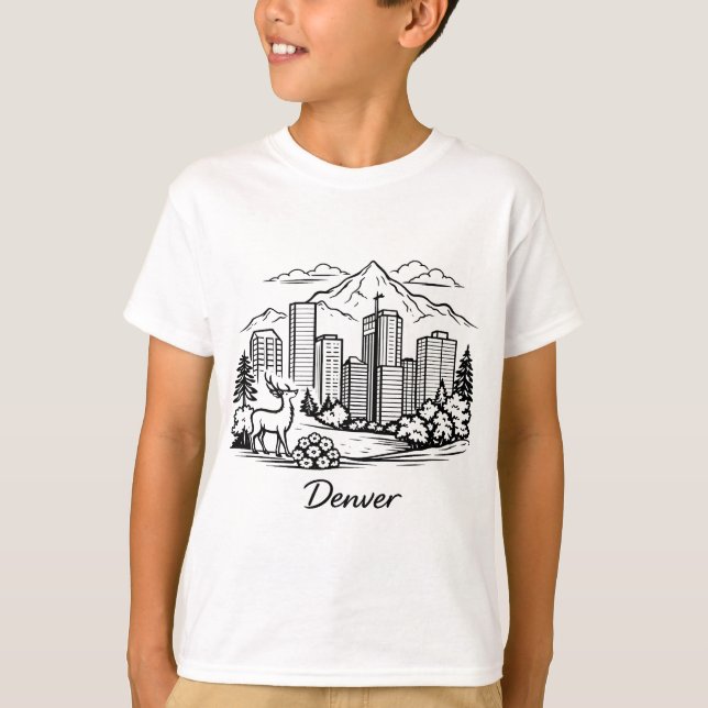 Svart linje Denver illustration T Shirt (Framsida)