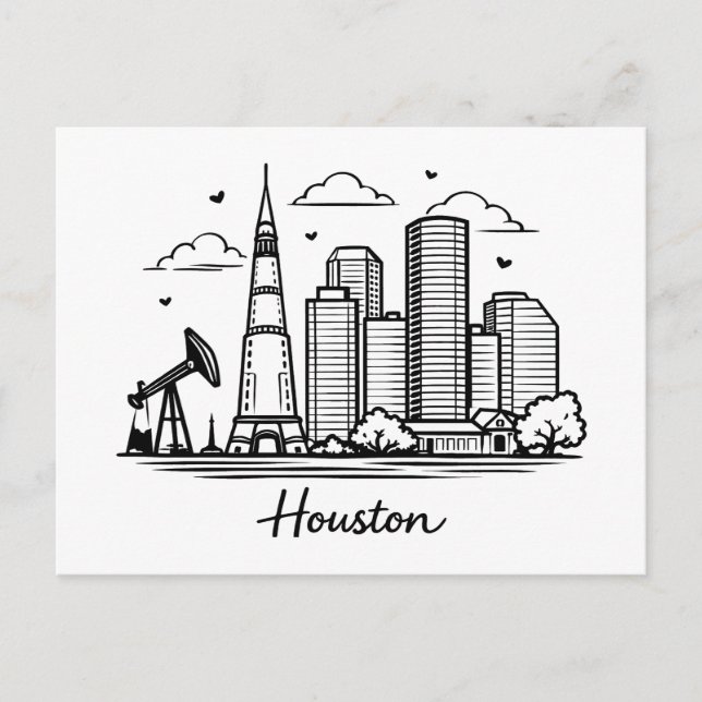 Svart linje Houston illustration Vykort (Framsida)