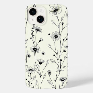 Svart Linje Konst Blommig Krämfärgad iPhone Fodral