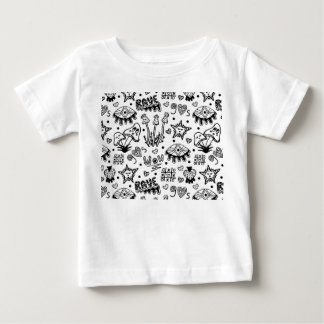 Svart linje psykedelisk handritad sömlös mönster t shirt