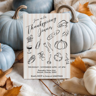 Svart linjekonst randig inbjudan till Thanksgiving