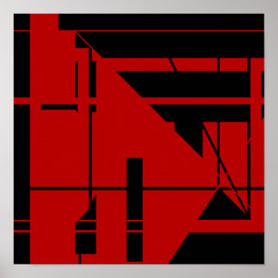 Svart Linjer-former på djup röd geometrisk Abstrak Poster