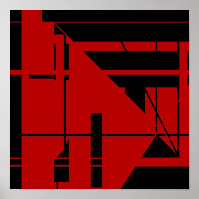 Svart Linjer-former på djup röd geometrisk Abstrak Poster (Framsidan)