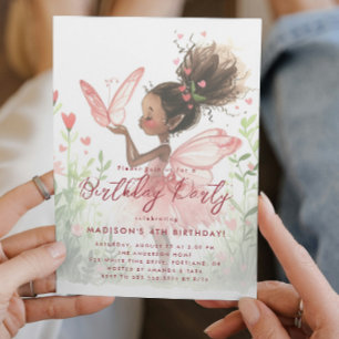 Svart Liten Fe Ballerina Födelsedagsfest Inbjudningar