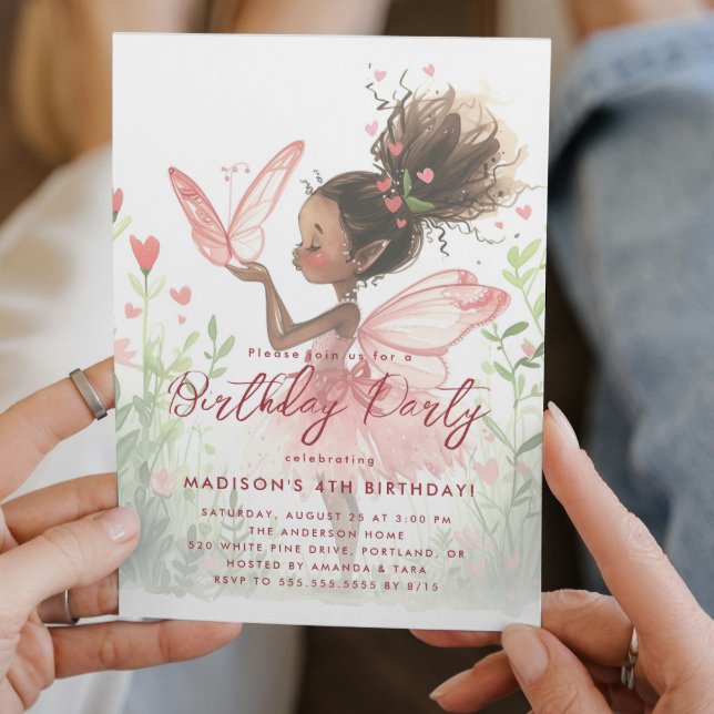 Svart Liten Fe Ballerina Födelsedagsfest Inbjudningar (Skapare uppladdad)