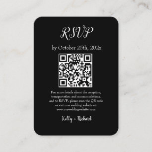 Svart Liten Vertikal Bröllops RSVP QR-kod Tilläggskort