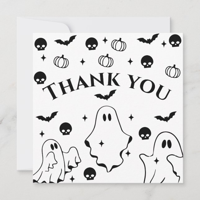 Svart  Little Ghost Halloween Baby Shower  Tack Kort (Framsida)