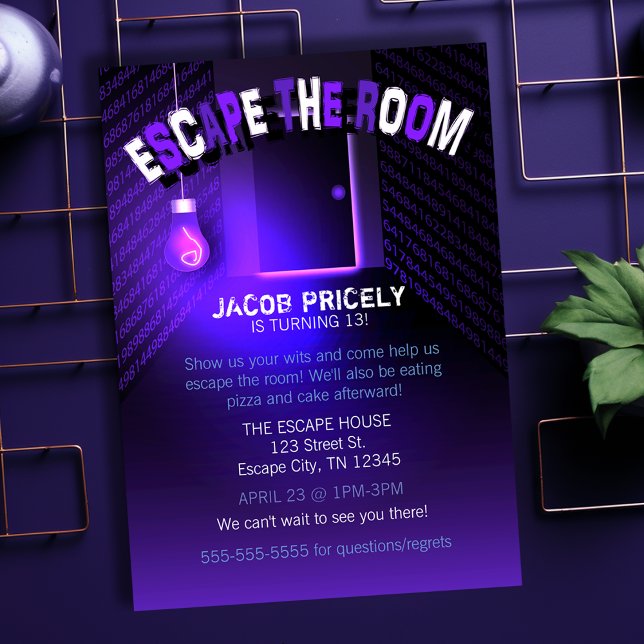 Svart ljus Escape the Rumsinbjudan Inbjudningar (Black Light Escape the Room Invitation
)