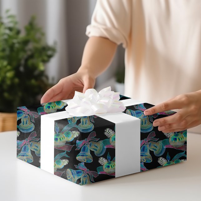 Svart ljusglödsken Julafton Bell och ljus Mönster Presentpapper (Skapare uppladdad)