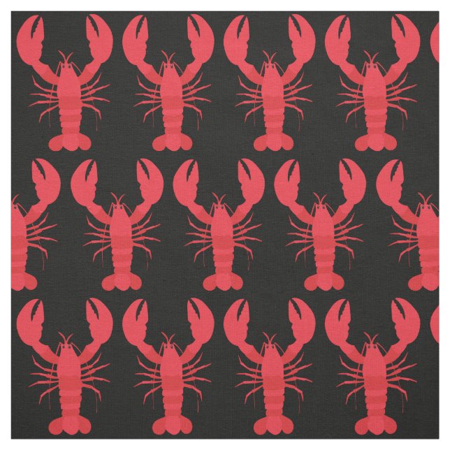 Svart Lobster Print Fabric Tyg (Provkarta)