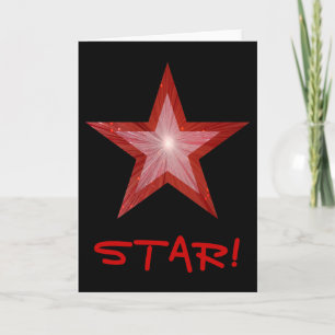 Svart lodrät med rött stjärnor "STAR!" Helgkort
