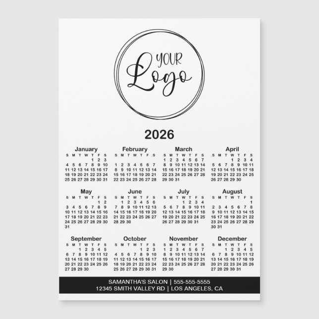 Svart Logo Info Bar 2026 Magnetisk Kalender (Framsida)