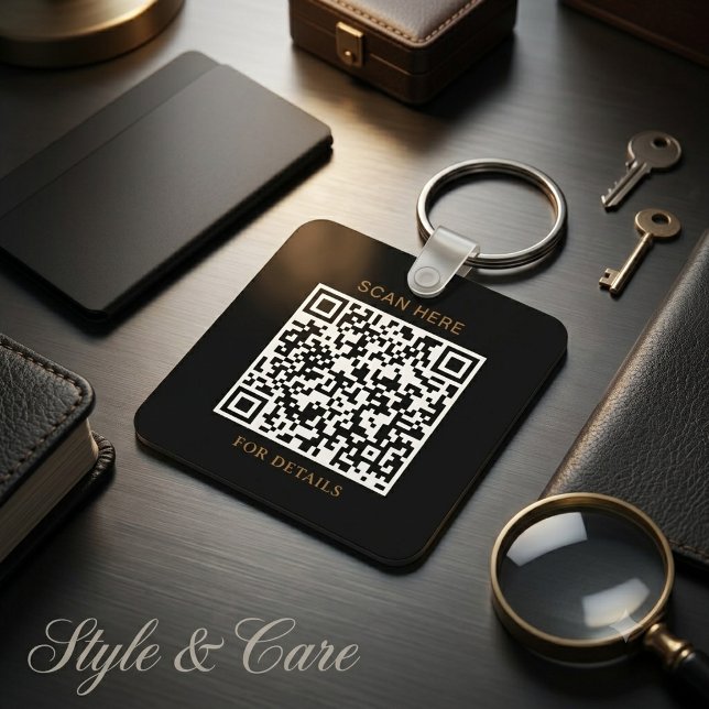 Svart logotyp aluminium fyrkantig nyckelring med Q (Black Logo Aluminum Square Keychain with QR Code)