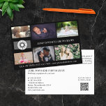 Svart Logotyp Collage Professionell Photograf QR Flygblad<br><div class="desc">Marknadsföring-flygare om du vill ha en personlig för professionellen fotograf med dina foton,  logotyper,  kontaktinformation,  anpassningsbar och QR-kod. Svart fotokollage-reklamflygare för ditt lilla företag som är utskriven med foton från din portfölj,  din logotyp och på baksidan av din kontaktinformation,  QR-kod med mera.</div>