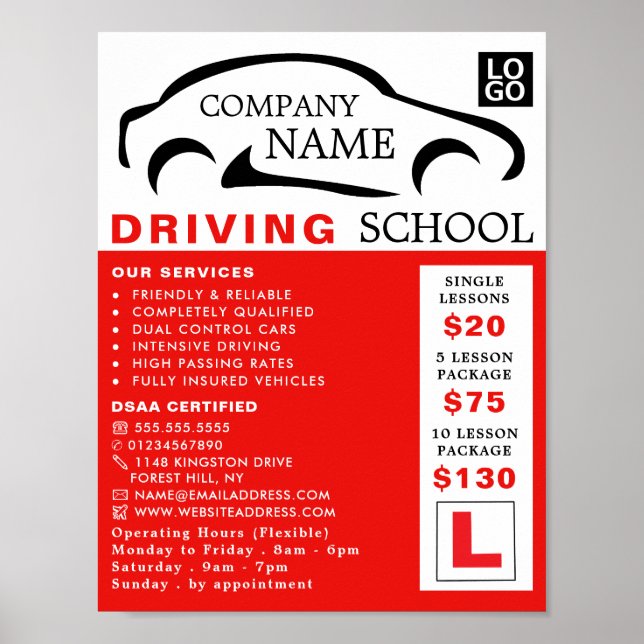 Svart Logotyp, Driving School, Instruktörsreklam Poster (Framsidan)