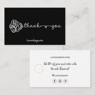 Svart Logotyp med botanisk Blommigt - minimal Tack Visitkort