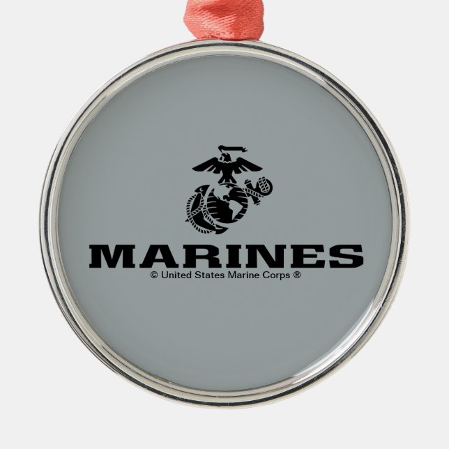Svart Logotyp med stackad USMC-Logotyp Julgransprydnad Metall (Framsidan)