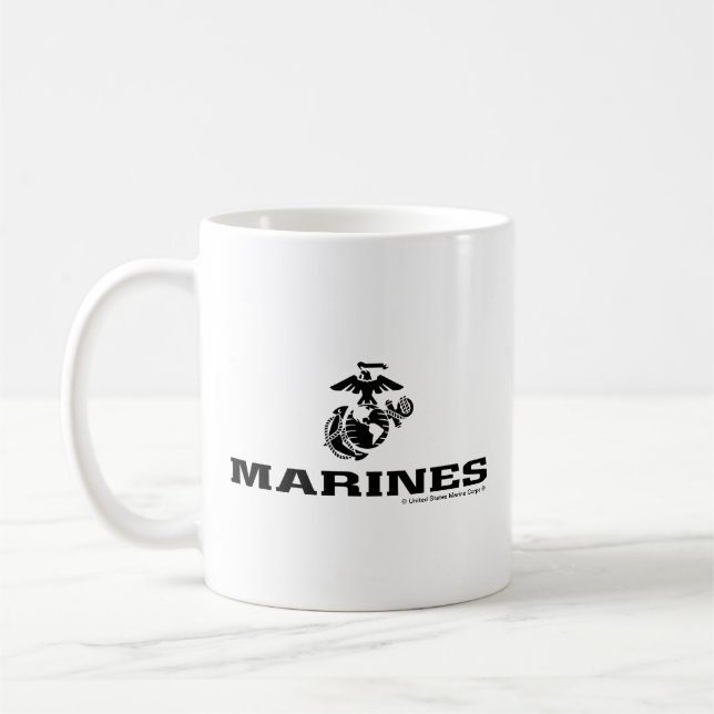 Svart Logotyp med stackad USMC-Logotyp Kaffemugg (Vänster)