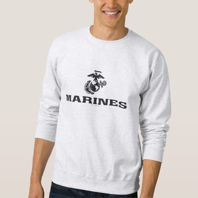 Svart Logotyp med stackad USMC-Logotyp Lång Ärmad Tröja (Framsida)
