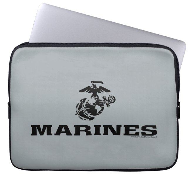 Svart Logotyp med stackad USMC-Logotyp Laptop Fodral (Framsidan)