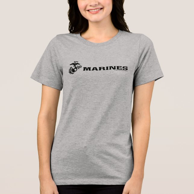 Svart Logotyp med stackad USMC-Logotyp T Shirt (Framsida)