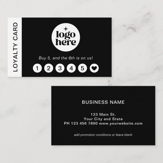 Svart Logotyp Modern Professionell Lojalitetskort Visitkort (Fram/baksida)